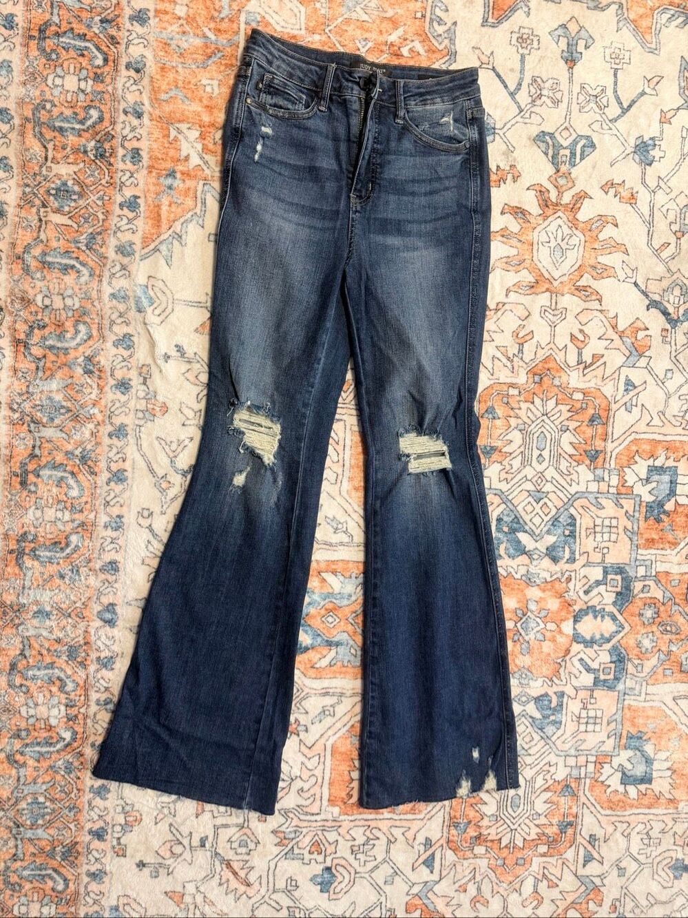 Judy Blue High Rise Distressed Flare Leg Jeans Medium Wash Women's Size 5/27